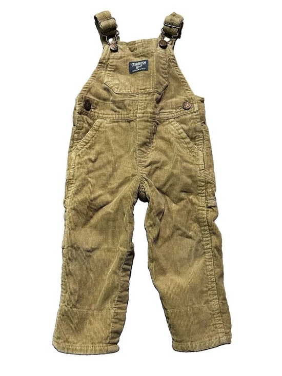 OshKosh B'gosh Other - Baby Boy Oshkosh Beige Corduroy Overalls Plaid Cuffs Size 12 Months